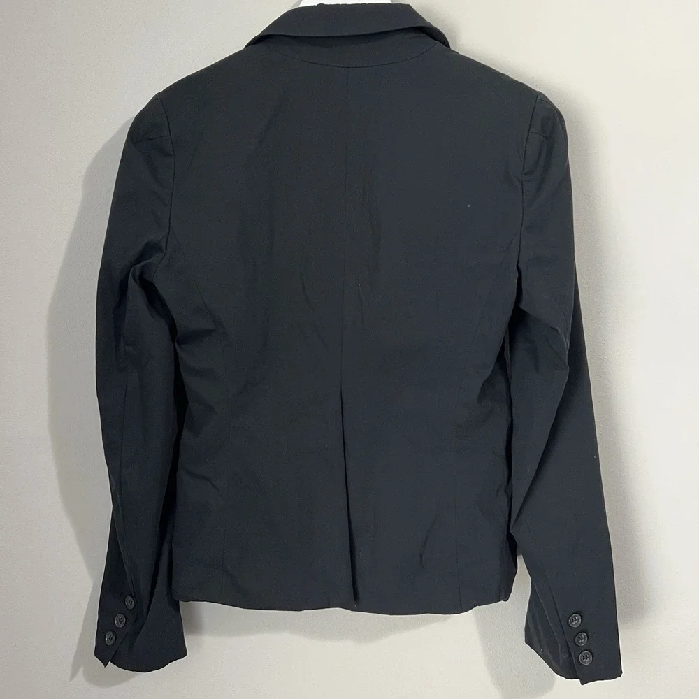 Theory Blazer Women's 6‎ Black Cotton Single Breasted Peak Lapel Classic Career
